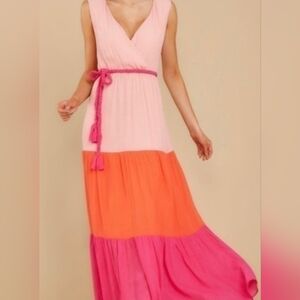 Flying Tomato‎ Pink/Orange/Magenta Boho Maxi Resort Dress Size S